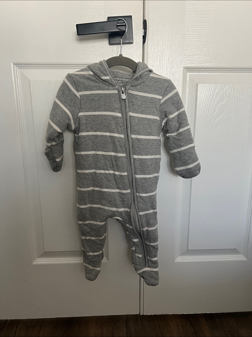 Burt's Bees Baby Gray & White Striped Hooded Footie